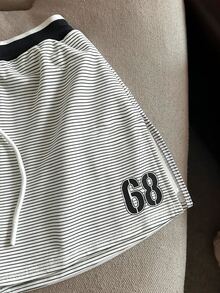Franclia Women's Minimalist Versatile Letter Print Drawstring Waist Skort - Black and White - View 5