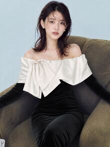 FRIFUL Colorblock Bow Cold Shoulder Split Hem Maxi Dress Fall - Black - View 1