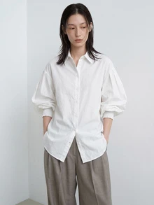 FRIFUL Women's Dropped Shoulder Pleated Lantern Sleeve Loose Blouse Fall - White - View 12