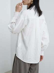 FRIFUL Women's Dropped Shoulder Pleated Lantern Sleeve Loose Blouse Fall - White - View 9