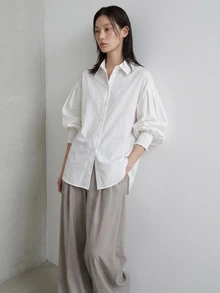 FRIFUL Women's Dropped Shoulder Pleated Lantern Sleeve Loose Blouse Fall - White - View 11