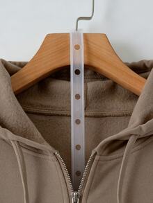 EMERY ROSE Plus Size Women's Korean Style Baggy Letter Embroidered Ribbed Cuff Hooded Sweatshirt Jacket, Suitable For Teacher Business, Relaxed Brown Autumn - Khaki - View 4