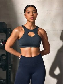 Solea Cove 女款鏤空無縫運動內衣 健身房皮拉提斯可正反穿運動內衣 - 深灰色 - 查看 5