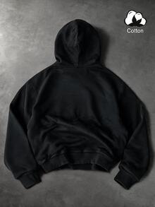 SHEIN 兒童青少年男孩黑色印花秋季衛衣，冬季街頭風休閒拼色極簡軟面料衛衣，適合上學、旅行 - 黑色 - 查看 4
