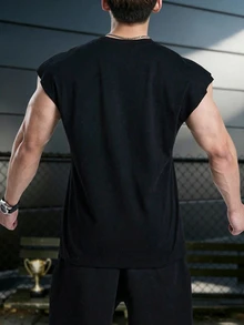 Gym Rark 男士休闲运动印花肌肉背心哑铃标志夏季健身背心，轻便 - 黑色 - 查看 2