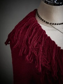 SHEIN ICON Romper Rajut Leher V Dalam Seksi dengan Hiasan Rumbai untuk Wanita - Burgundy - View 10