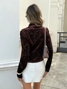 Serisse Women's All-Over Print Casual Versatile Daily Wear Jacket - Brown - View 3