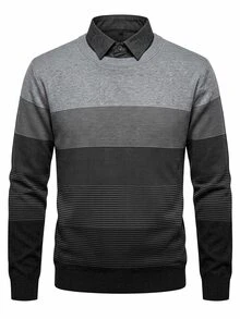 Manfinity CityGents Men's Spring/Autumn Lightweight 2 In 1 Knit Pullover Sweater - Black - View 2