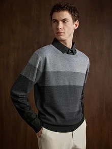Manfinity CityGents Men's Spring/Autumn Lightweight 2 In 1 Knit Pullover Sweater - Black - View 6