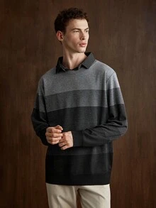 Manfinity CityGents Men's Spring/Autumn Lightweight 2 In 1 Knit Pullover Sweater - Black - View 3