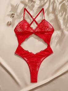 Charlaine Women's Sexy Lace Cutout Design Camisole Jumpsuit - Red - View 8