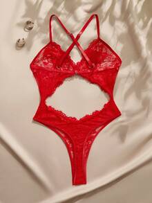 Charlaine Women's Sexy Lace Cutout Design Camisole Jumpsuit - Red - View 9