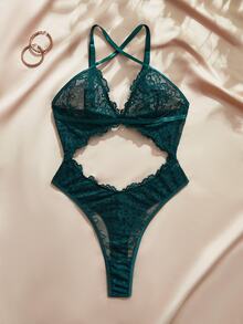 Charlaine Women's Sexy Lace Jumpsuit - Dark Green - View 8