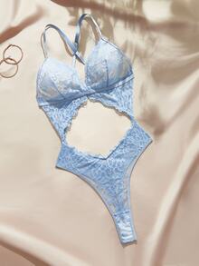 Charlaine Romantic Exquisite Eyelash Lace Sexy Allure Women's Sexy Jumpsuit - Baby Blue - View 3