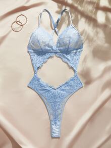 Charlaine Romantic Exquisite Eyelash Lace Sexy Allure Women's Sexy Jumpsuit - Baby Blue - View 1