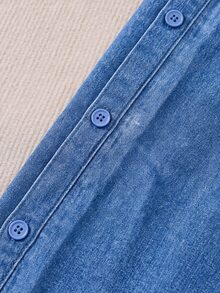 SHEIN PETITE Women's Casual Washed Side Button Denim Jeans - Blue - View 7