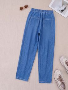 SHEIN PETITE Women's Casual Washed Side Button Denim Jeans - Blue - View 2