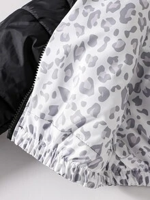 SHEIN 青少年女孩黑色豹紋雙穿式蝴蝶結長袖短版夾克，秋冬款 - 黑色 - 查看 4
