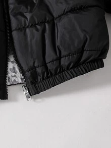 SHEIN 青少年女孩黑色豹紋雙穿式蝴蝶結長袖短版夾克，秋冬款 - 黑色 - 查看 7