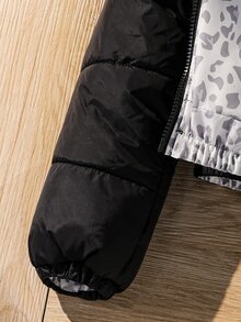 SHEIN 青少年女孩黑色豹紋雙穿式蝴蝶結長袖短版夾克，秋冬款 - 黑色 - 查看 5