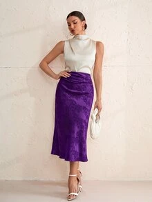 Aveloria Modichic Rok Wanita Motif Bunga Kasual Serbaguna untuk Pemakaian Sehari-hari - Purple - View 3