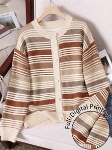 Franclia Women's Autumn/Winter New Hot-Selling Colorful Striped Print Pattern Casual Versatile Plus Size Cardigan - Multicolor - View 4