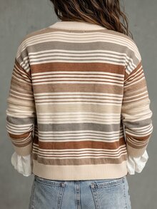 Franclia Women's Autumn/Winter New Hot-Selling Colorful Striped Print Pattern Casual Versatile Plus Size Cardigan - Multicolor - View 2