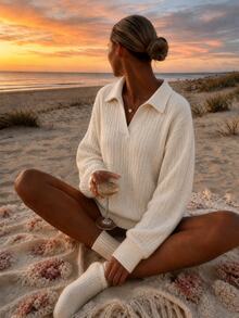 Breezaya Women's Casual Minimalist Versatile Solid Color Sweatshirt - Apricot - View 1