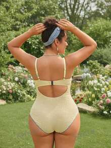 SHEIN Swim 2026新款春夏加大码女式黄色多巴胺性感紧身沙滩泳池连体泳衣 - 黃色 - 查看 7