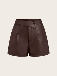 Franclia Women's Solid Color Pleated Casual Fashionable Versatile Shorts - Mocha Brown - View 4