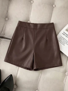 Franclia Women's Solid Color Pleated Casual Fashionable Versatile Shorts - Mocha Brown - View 3