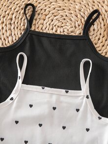Young Girl Young Girl Knit Solid Color Heart Pattern Camisole Top & Shorts Underwear 4pcs -Piece Set - Multicolor - View 3