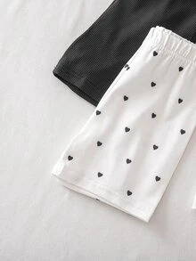 Young Girl Young Girl Knit Solid Color Heart Pattern Camisole Top & Shorts Underwear 4pcs -Piece Set - Multicolor - View 6