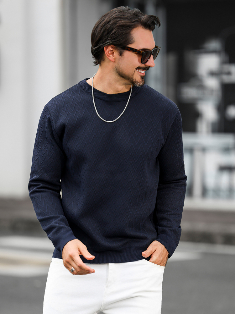 Marcello Vane Men's Solid Color Casual Versatile Daily Wear Long Sleeve Sweater - Light Grey - View 5