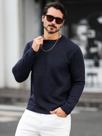 Marcello Vane Herren einfarbiger lässiger vielseitiger Alltags-Pullover mit langen Ärmeln