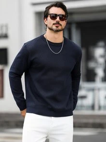 Marcello Vane 男士純色休閒百搭日常穿著長袖針織衫 - 淺灰色 - 查看 4