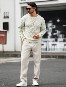 Marcello Vane Men's Solid Color Casual Versatile Daily Wear Long Sleeve Sweater Old Money Style Suitable For Wholesale Purchase - Light Grey - View 6