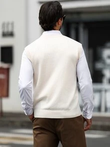 Marcello Vane 男士騎士刺繡V領百搭針織背心，Ins風，華麗派對，街頭成熟，寬鬆版型白色針織背心，秋季，正式，老錢風 - 彩色 - 查看 2