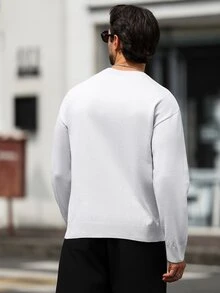 Manfinity Homme European American New Blogger Style Fashionable Design Mature Casual Men's Pullover Knit Sweater, Dark Brown Knit Top Office Work Autumn,Unisex - Multicolor - View 2