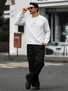 Manfinity Homme European American New Blogger Style Fashionable Design Mature Casual Men's Pullover Knit Sweater, Dark Brown Knit Top Office Work Autumn,Unisex - Multicolor - View 5