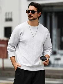 Manfinity Homme European American New Blogger Style Fashionable Design Mature Casual Men's Pullover Knit Sweater, Dark Brown Knit Top Office Work Autumn,Unisex - Multicolor - View 4