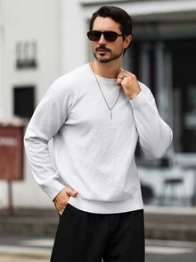 Manfinity Homme European American New Blogger Style Fashionable Design Mature Casual Men's Pullover Knit Sweater, Dark Brown Knit Top Office Work Autumn,Unisex - Multicolor - View 3
