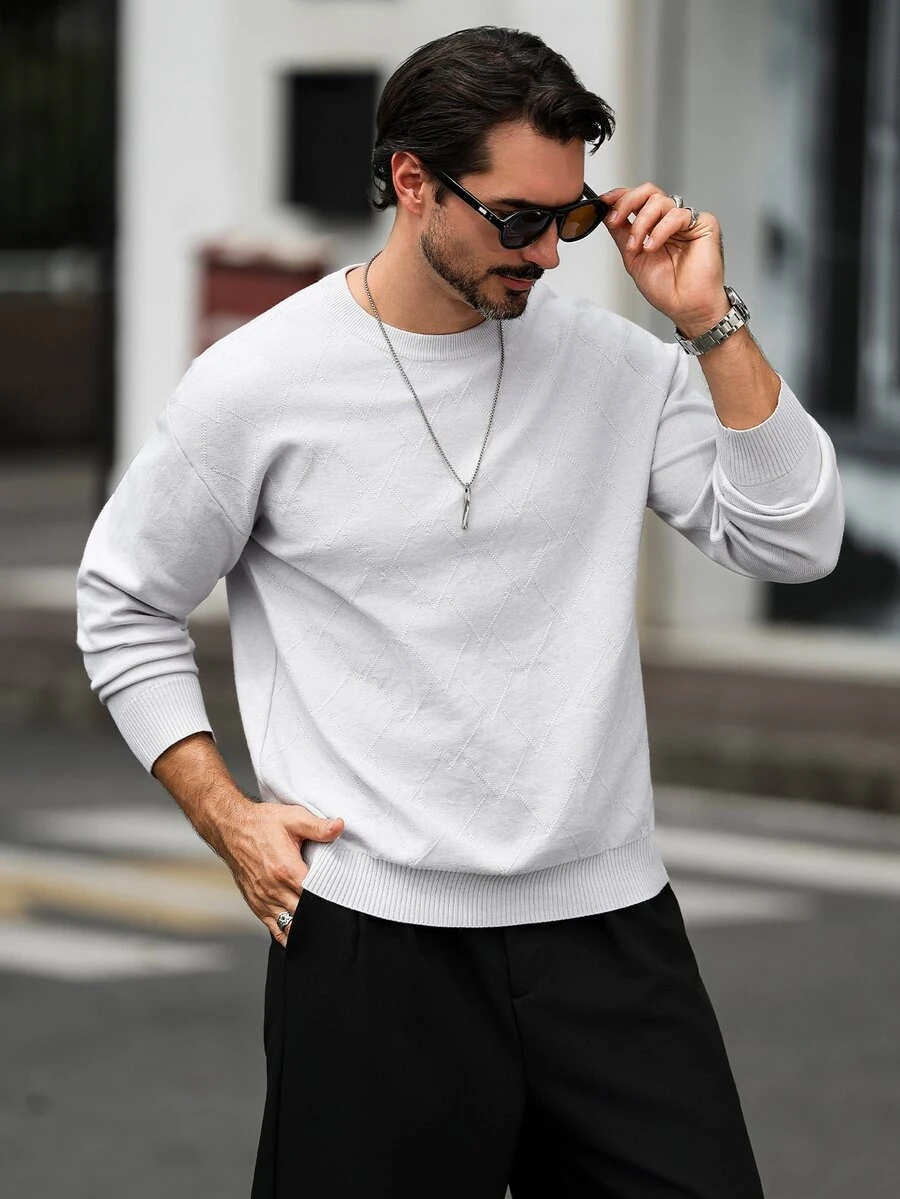 Manfinity Homme European American New Blogger Style Fashionable Design Mature Casual Men's Pullover Knit Sweater, Dark Brown Knit Top Office Work Autumn,Unisex - Multicolor - View 1