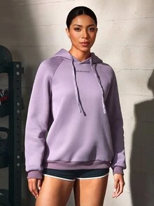 Solea Cove Women's Letter Print Raglan Long Sleeve Drawstring Hooded Sweatshirt - Dusty Purple - View 3