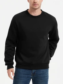 Manfinity Homme 男士加厚圆领保暖套头卫衣，冬季外出保暖黑色长袖休闲卫衣，送给朋友、丈夫、男友的秋季礼物 - 黑色 - 查看 3