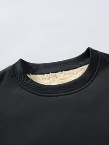 Manfinity Homme 男士加厚圆领保暖套头卫衣，冬季外出保暖黑色长袖休闲卫衣，送给朋友、丈夫、男友的秋季礼物 - 黑色 - 查看 5