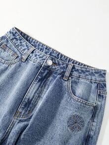 SHEIN Tall Women's Loose Wide Leg Casual Versatile Denim Jeans With Pockets - Blue - View 7