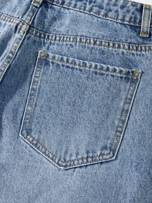SHEIN Tall Women's Loose Wide Leg Casual Versatile Denim Jeans With Pockets - Blue - View 4