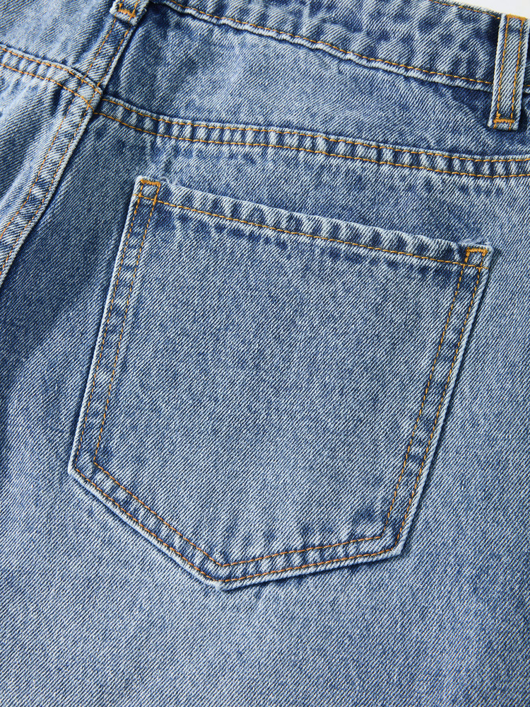 SHEIN Tall Women's Loose Wide Leg Casual Versatile Denim Jeans With Pockets - Blue - View 4