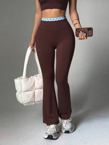 SHEIN Dewbera Women's New Autumn/Winter Polka-Dot Print High-Waisted Wide-Leg Athletic Pants - Multicolor - View 1
